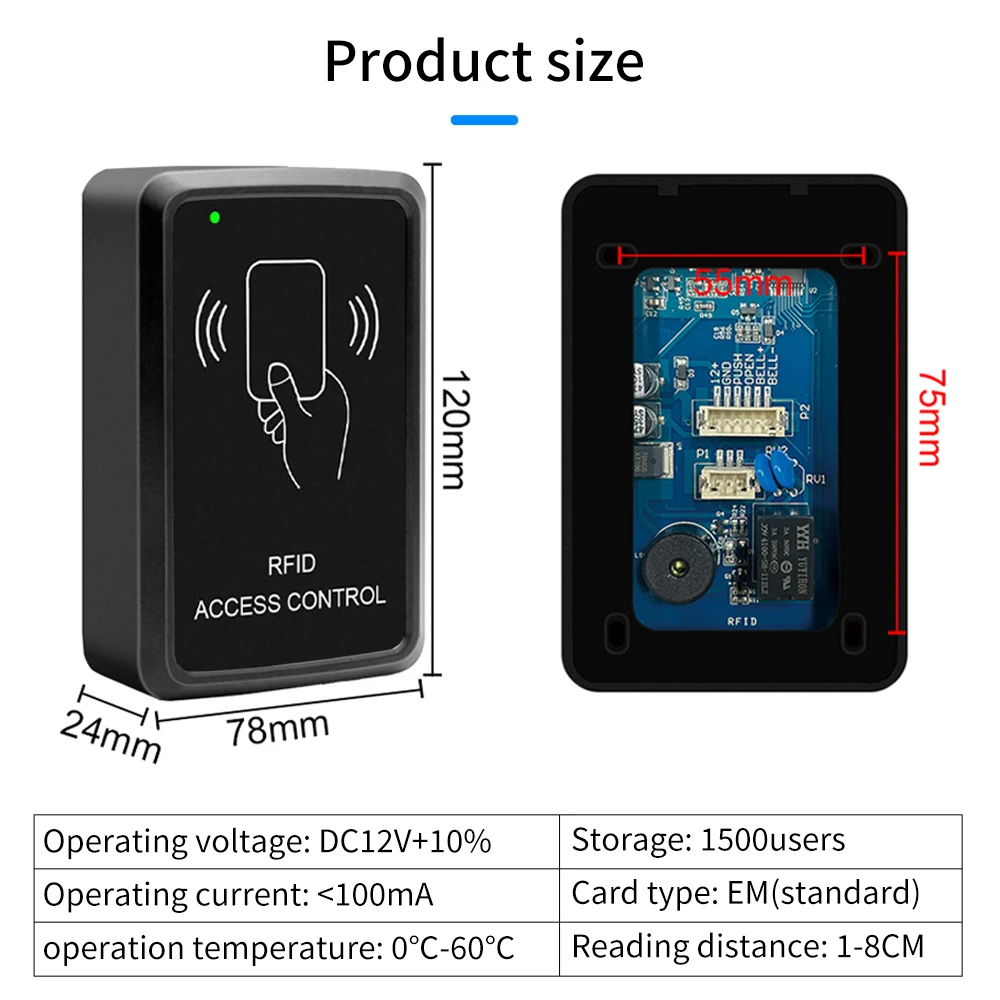 RFID Access Control Opener EM ID Card 125Khz Door Keypad Proximity Code Access Control Reader with Add&Del Master Card 1500 User