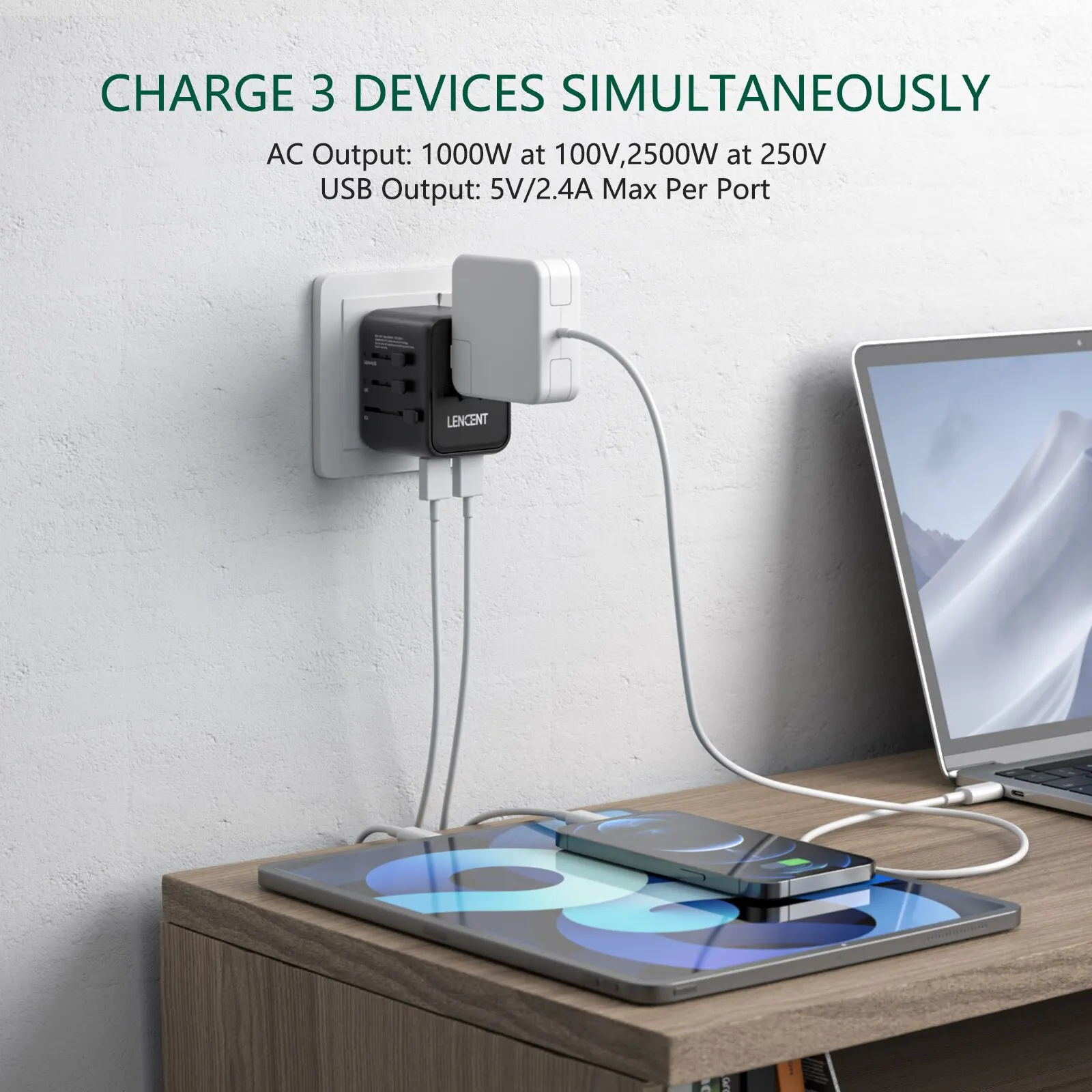محول سفر عالمي 2 USB PLC