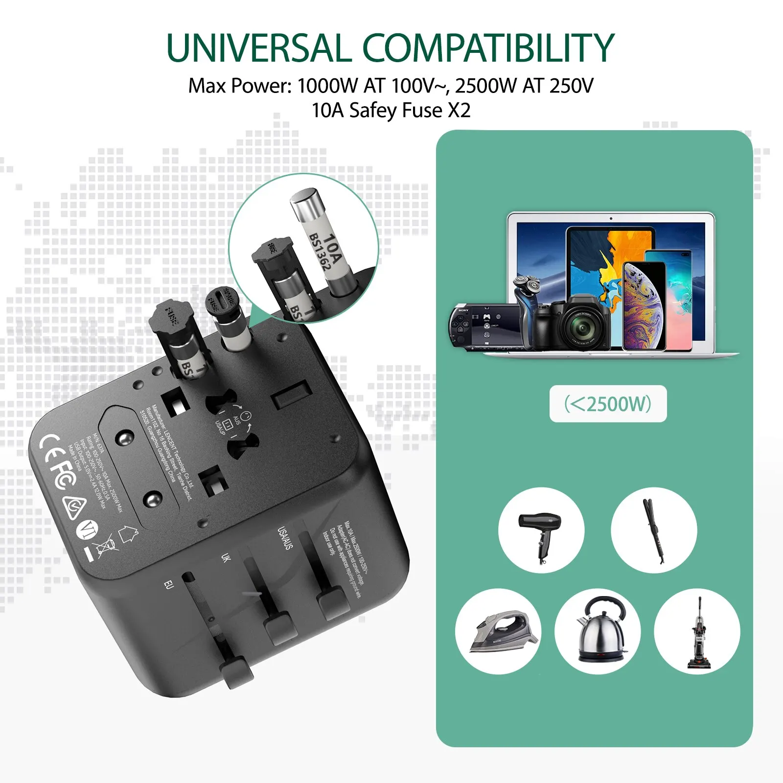 محول سفر عالمي 2 USB PLC