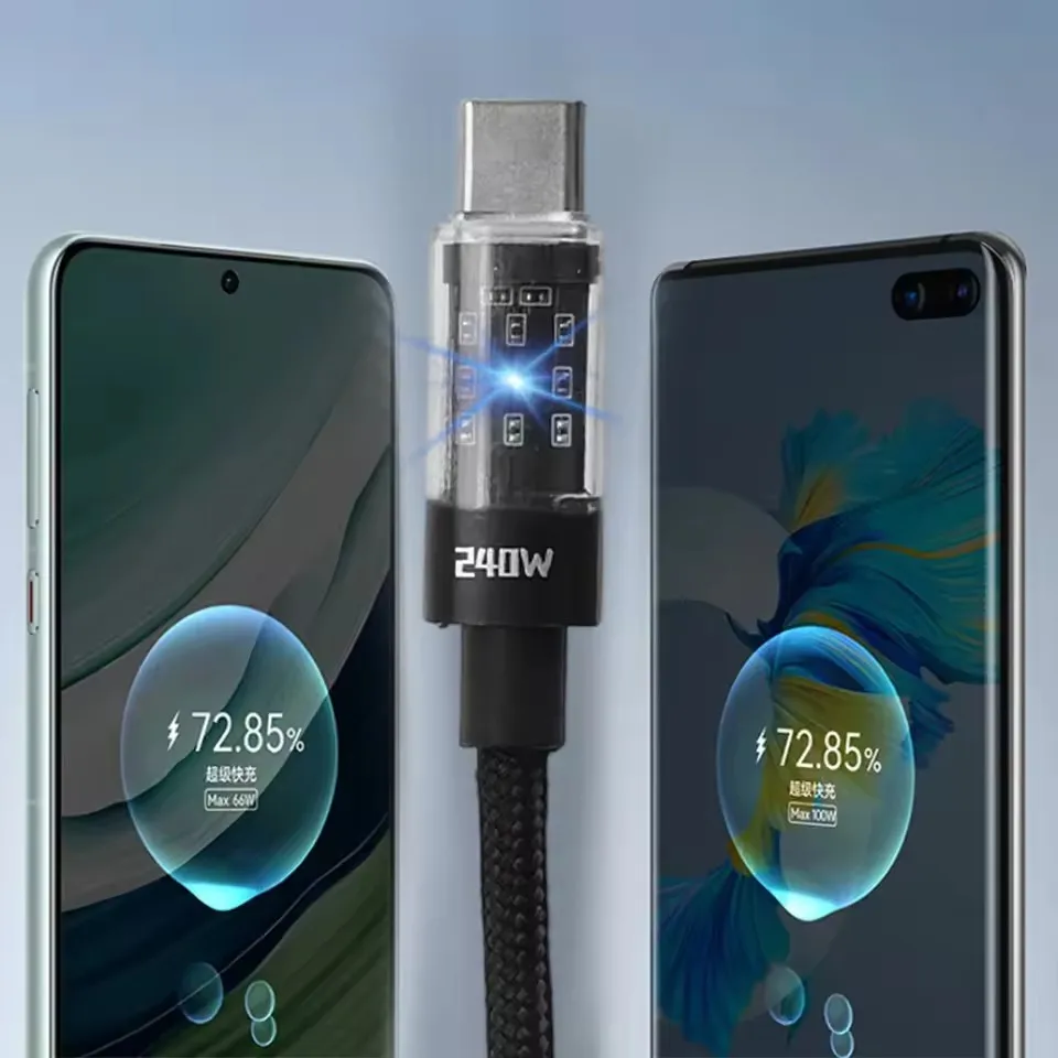 كابل شحن USB-C نايلون 240 وات LED