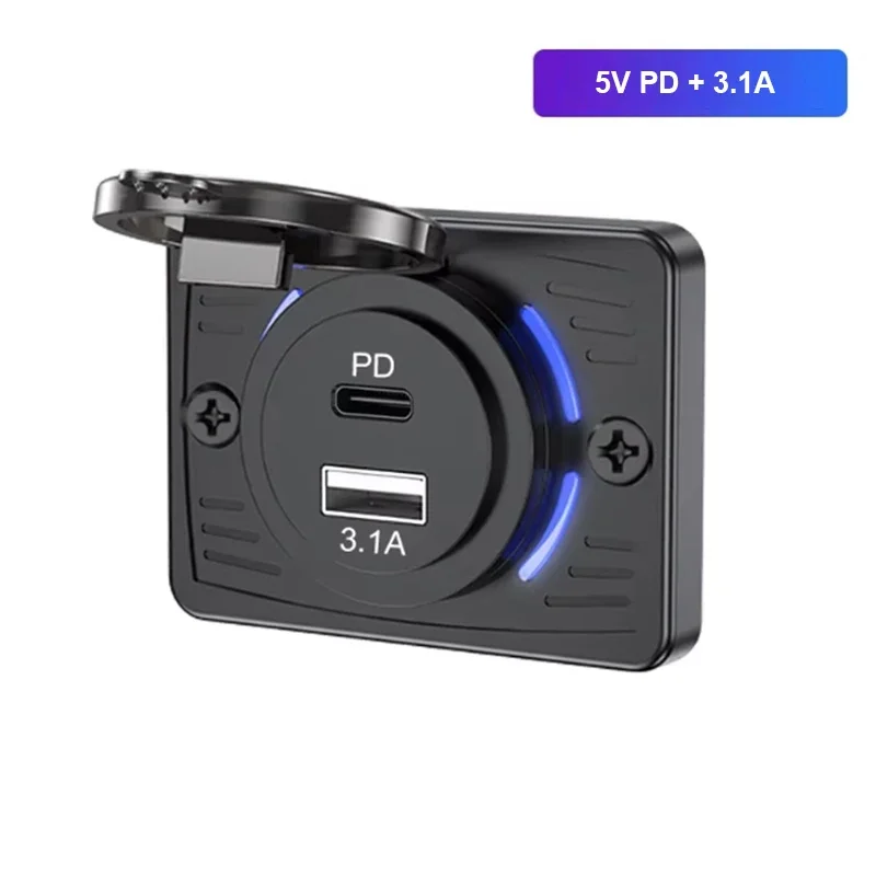 شاحن سيارة مدمج فاخر شحن سريع مزدوج QC3.0 PD مع غطاء منزلق