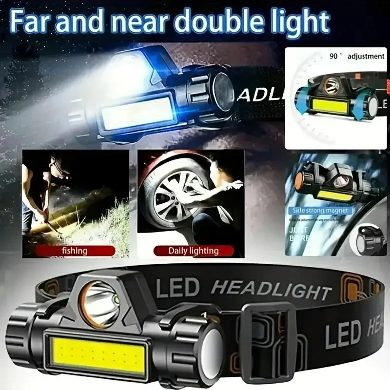 Ultra-Bright Headlamp LED Head Flashlight Rechargeable  Adjustable Light with Magnetic Head Torch Outdoor Camping Fishing