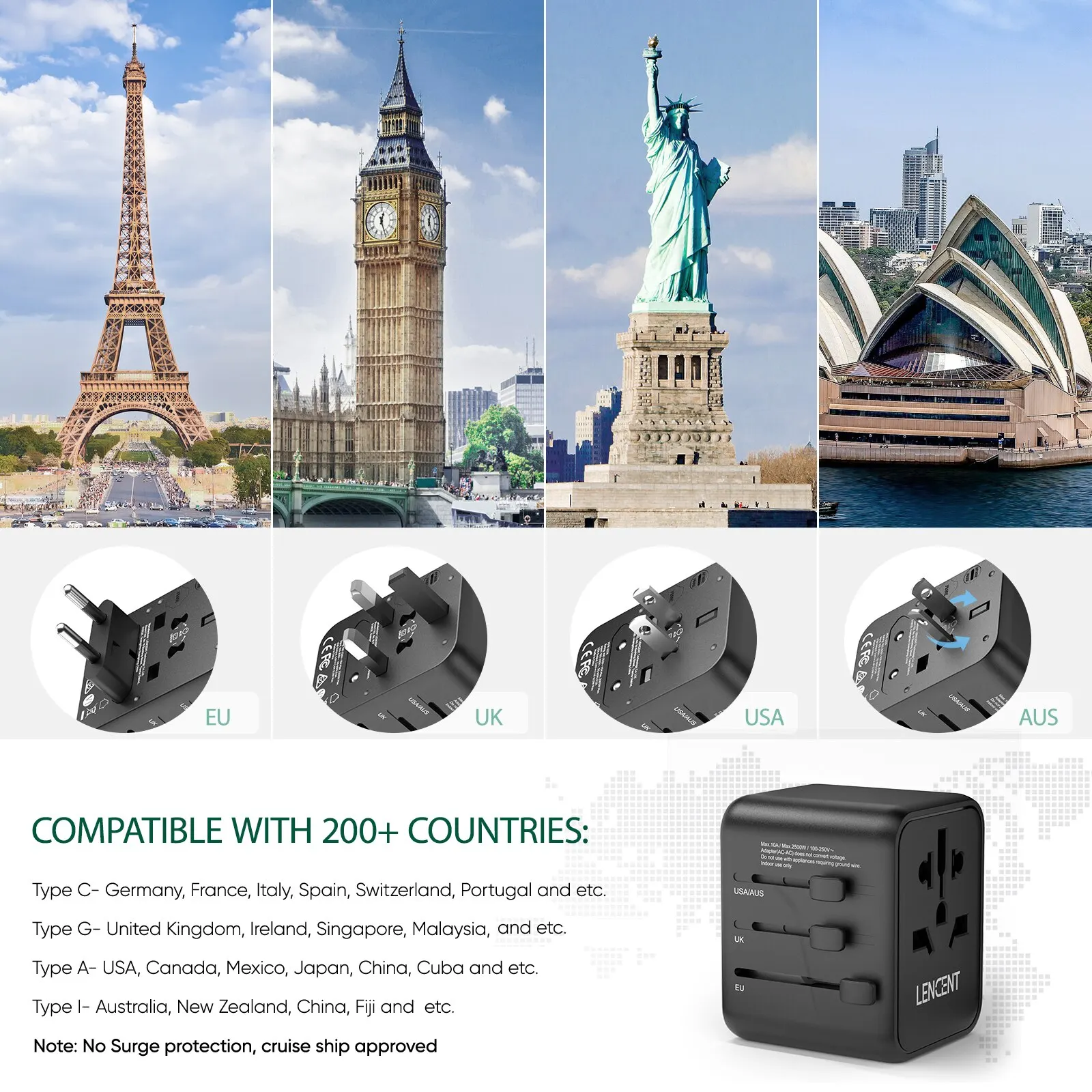 محول سفر عالمي 2 USB PLC