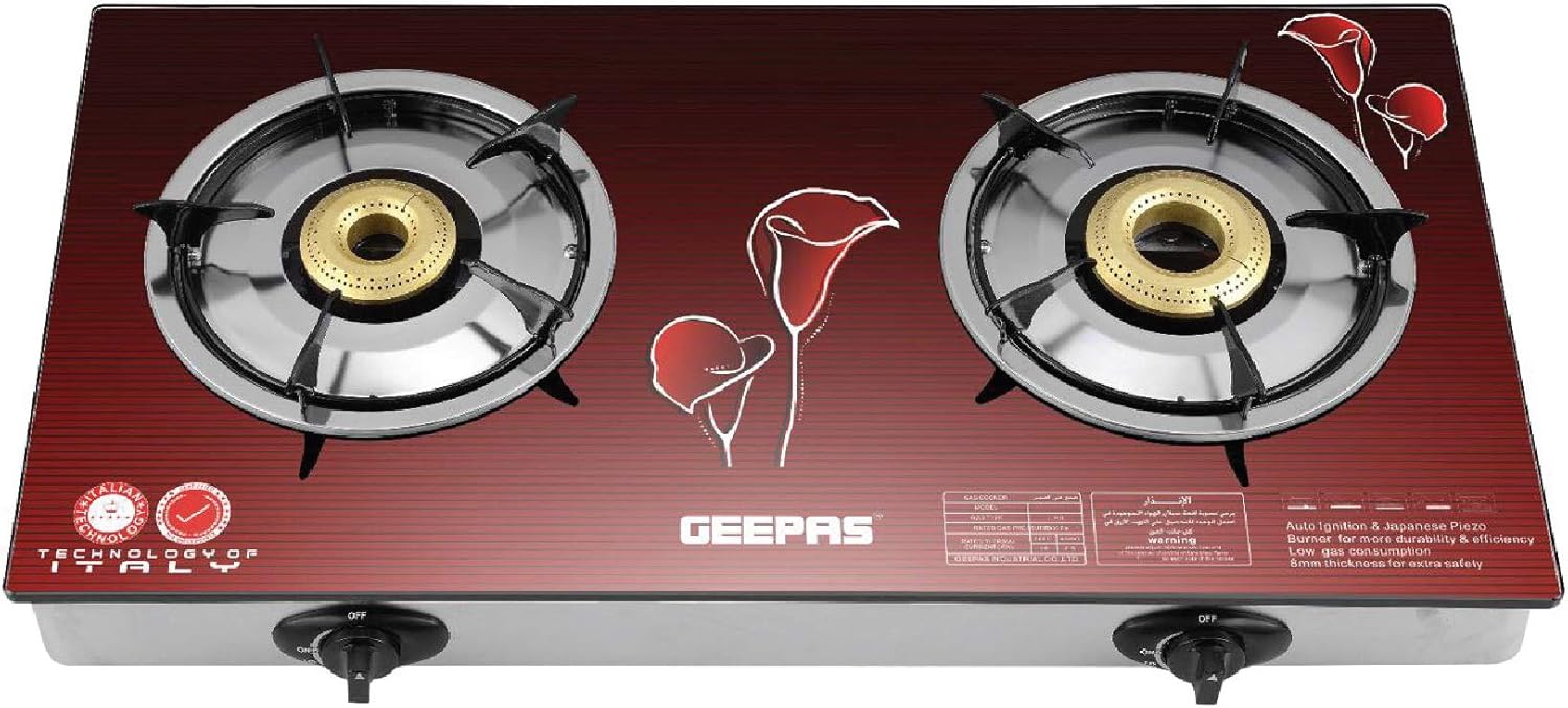 Geepas Gas Hob, 2 Burners, Glass Top - GK5602N