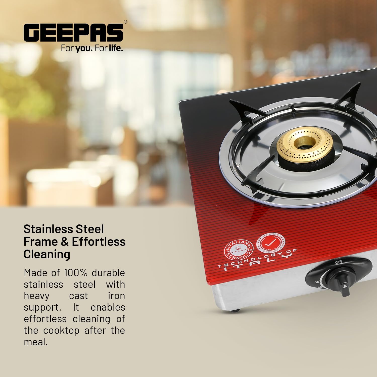 Geepas Gas Hob, 2 Burners, Glass Top - GK5602N