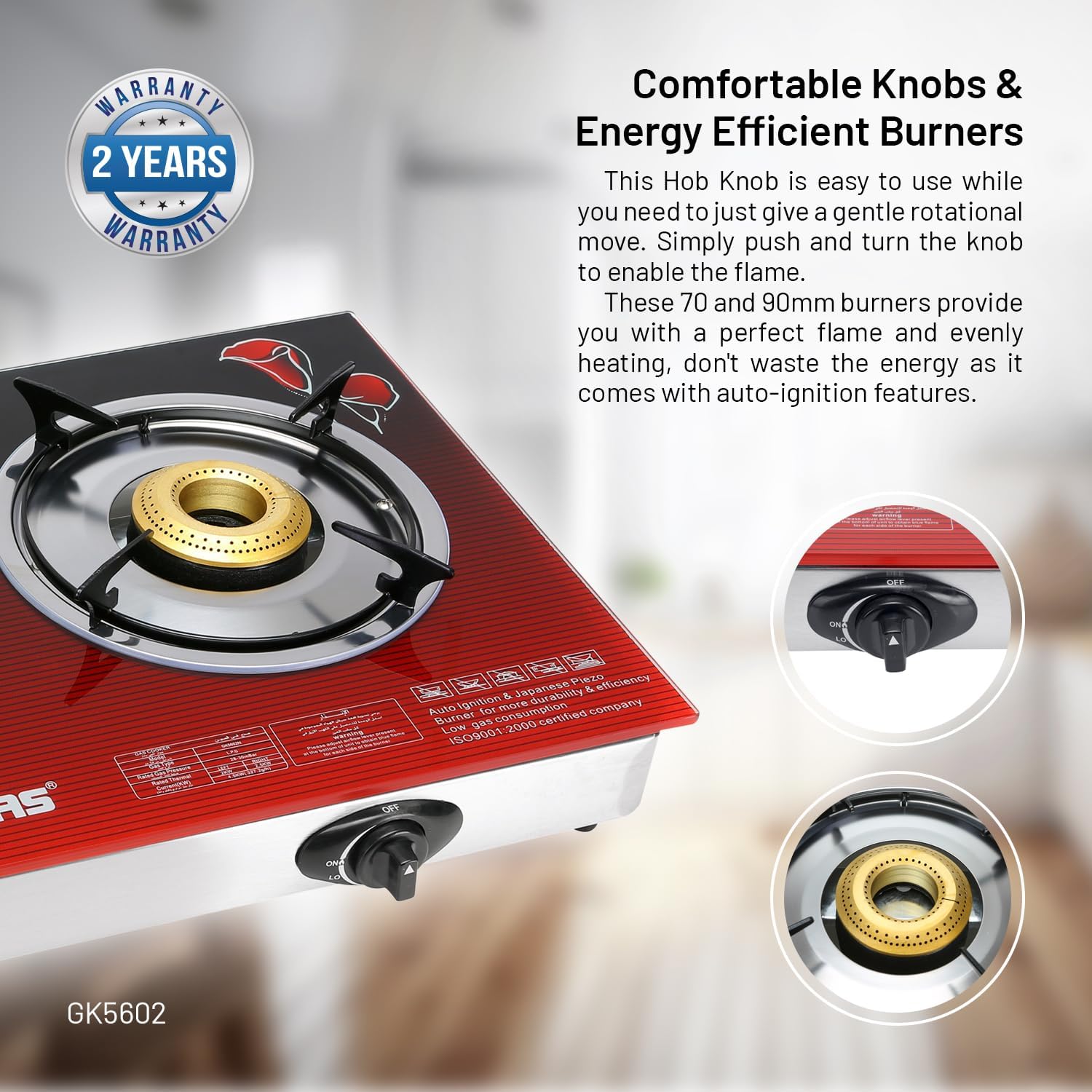 Geepas Gas Hob, 2 Burners, Glass Top - GK5602N