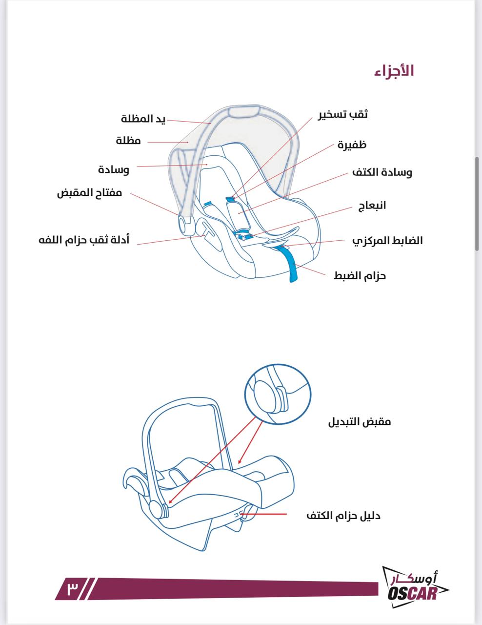 كرسي أمان للاطفال لون احمر مع اسود 