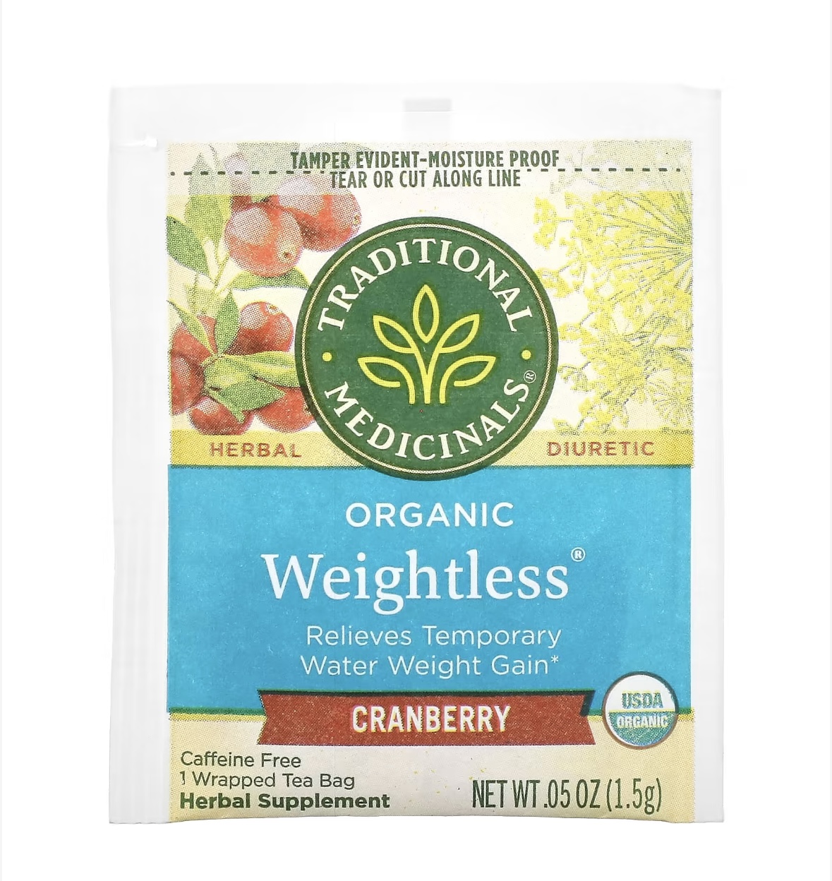 تراديشيونال ميديسينالز Organic Weightless، التوت البري، خالٍ من الكافيين، 16 كيس شاي مغلّف، 85 أونصة (24 جم) 