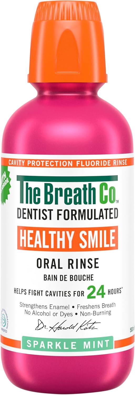  غسول الفم Healthy Smile من TheraBreath بتركيبة طبيب الأسنان بحماية فعالة من تسوس الأسنان لمدة 24 ساعة بفضل فلوريد الصوديوم – يقوي مينا الأسنان – خالٍ من الكحول ولا يسبب الحرقان – 500 مل 