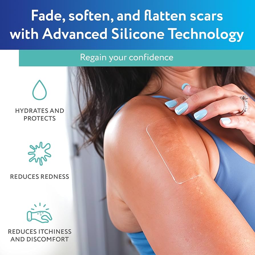  شرائح سيليكون شفافة من (scar away )متقدمة للندبات 1.5 × 3 بوصة – طبية الجودة لعلاج ندبات العمليات والحروق والجدرة (6شرائح 