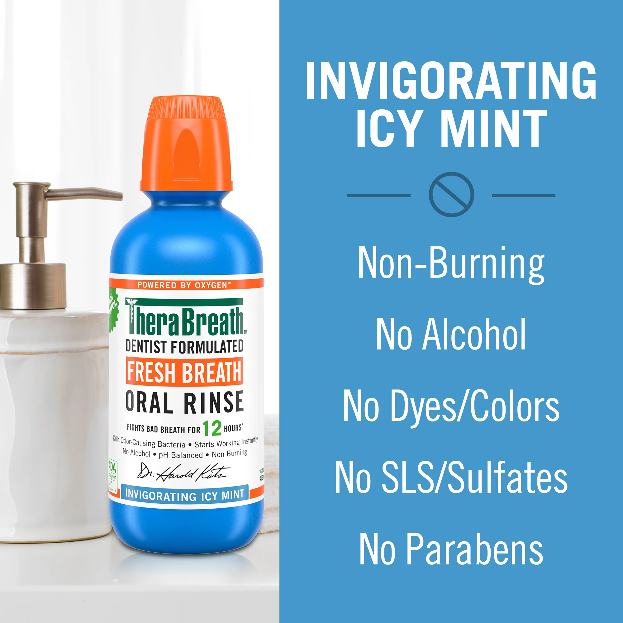  غسول الفم TheraBreath  بالنعناع المثلج  Icy Mint الفعّال لعلاج رائحة الفم الكريهة من – 500 مل 