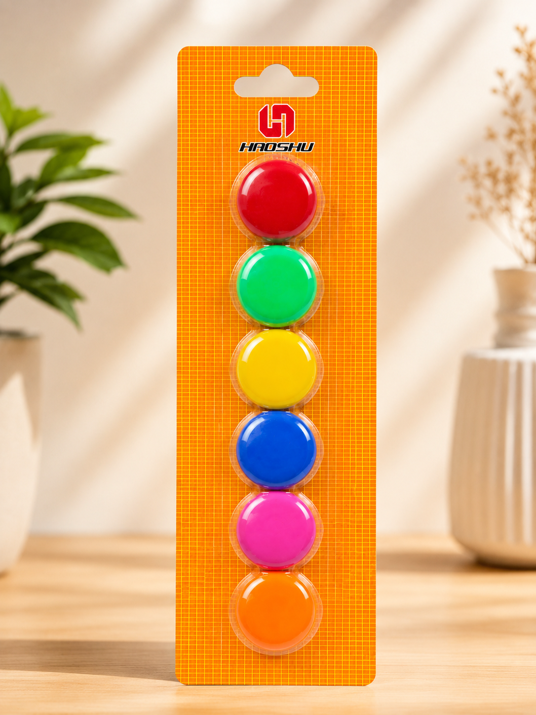 مغناطيس ثلاجة دائري ملون سادة (عبوة من 6 قطع) - HAOSHU - Fridge Magnet