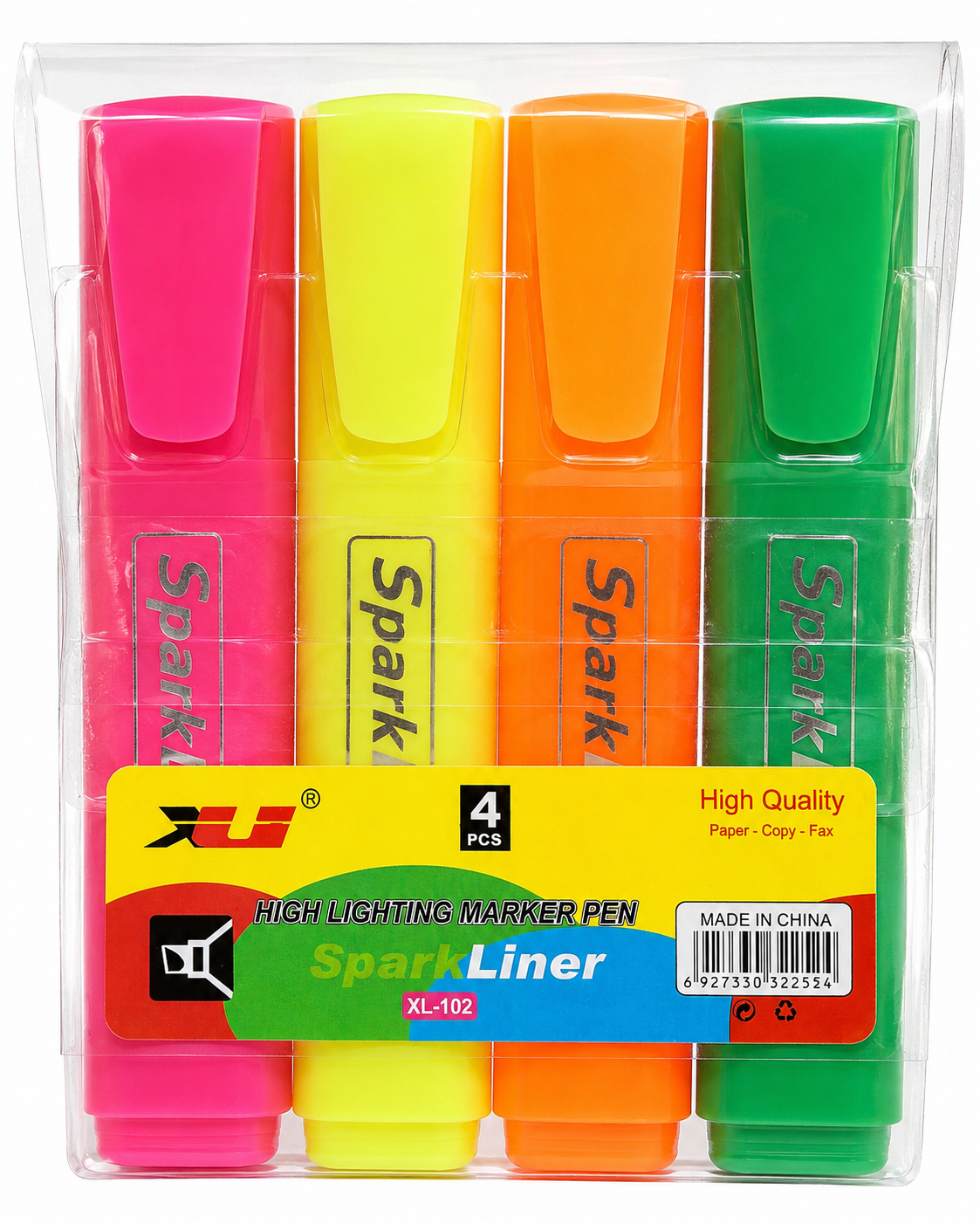 طقم أقلام تحديد فسفورية (هايلايتر) SparkLiner – 4 ألوان زاهية - Highli