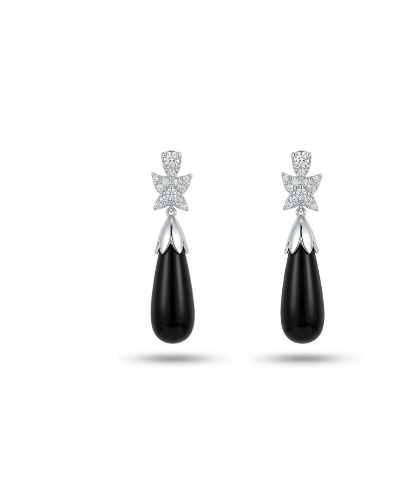 حلق الماس وذهب ابيض عيار 18