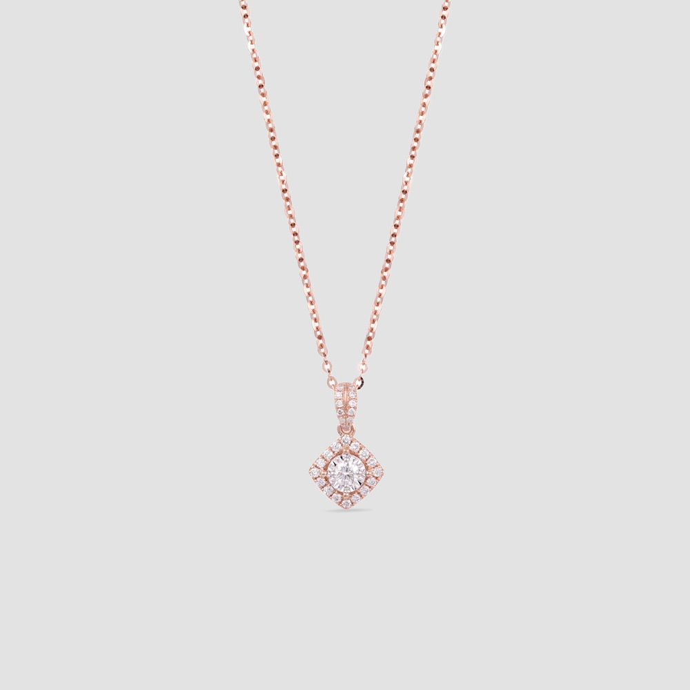 Amniya rose gold diamond halo pendant necklace by Raseel
