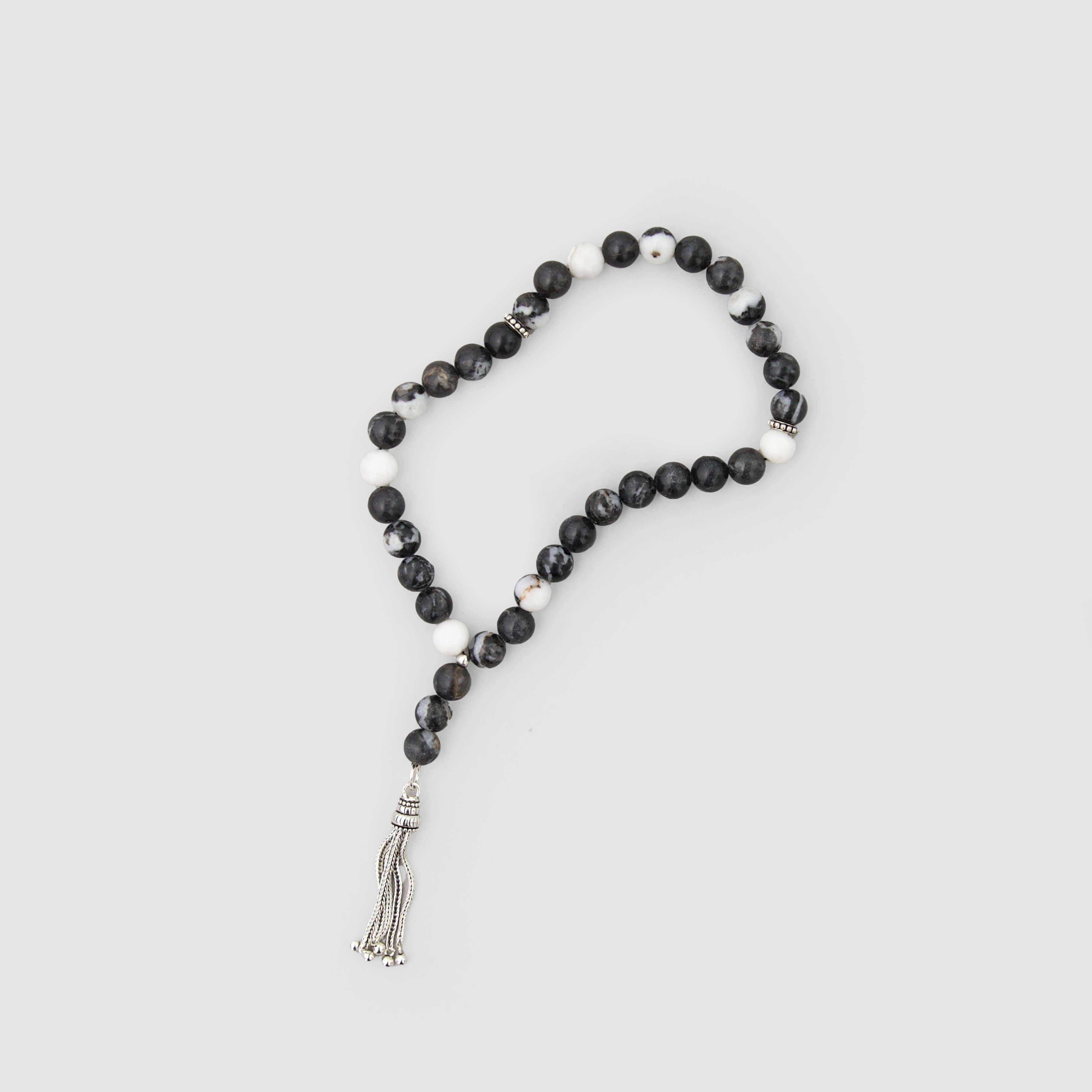 Raseel silver prayer beads full display