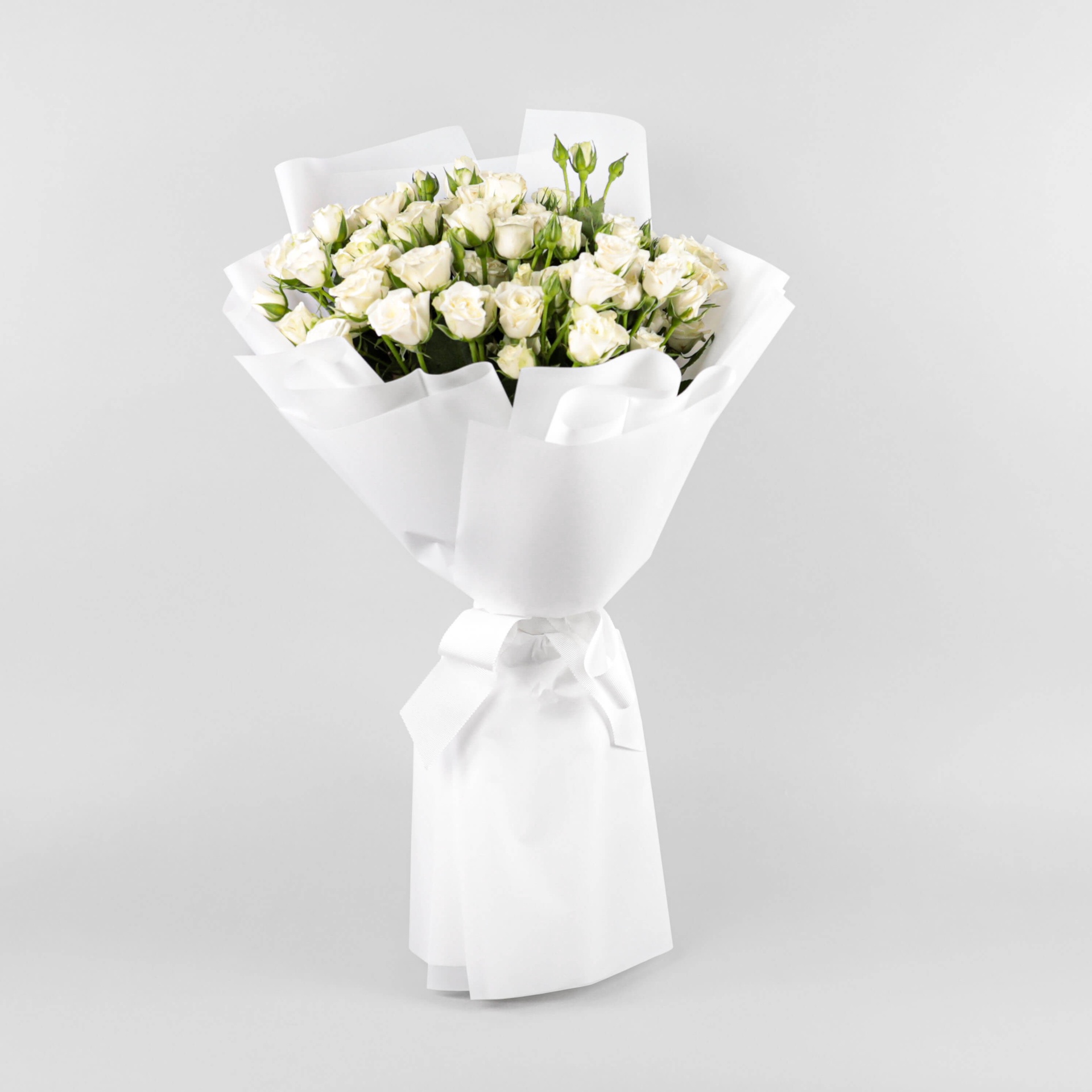 White baby rose bouquet, 20 stems, in elegant wrapping