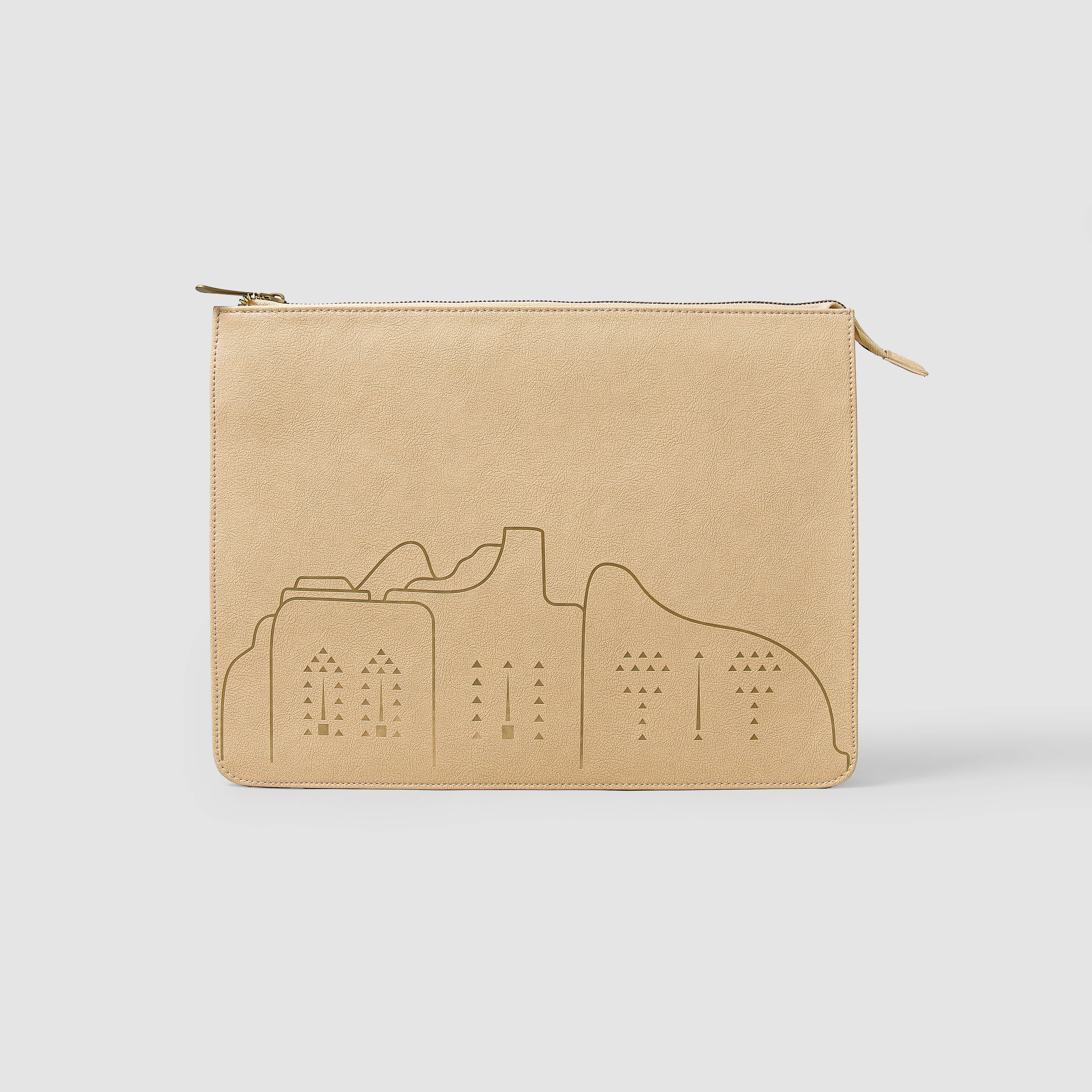 'Diriyah' beige leather pouch with a silhouette embossing by Raseel