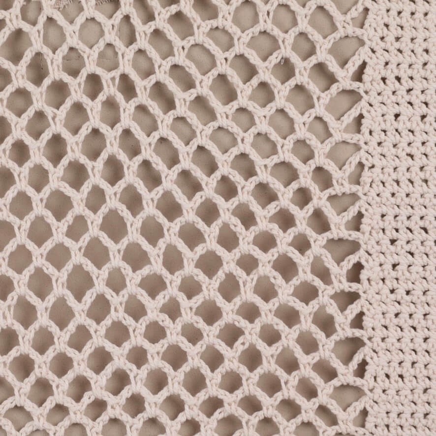 Hand-knit weave detail of the crochet bag