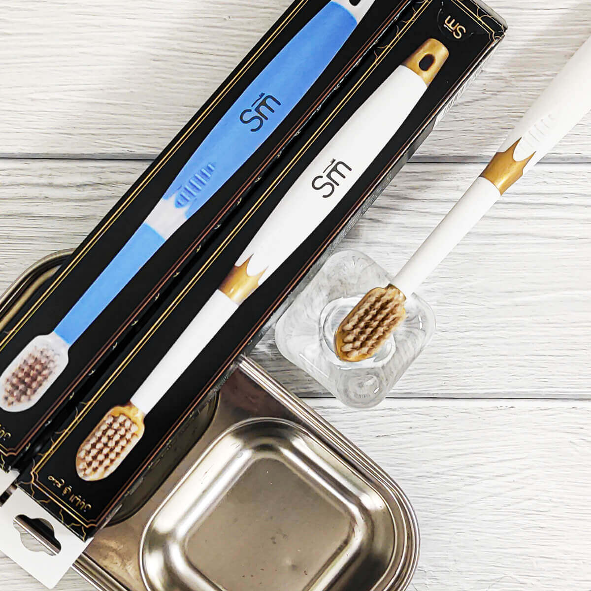 Overhead shot of The Smart Deluxe Miswak Toothbrush in the house
