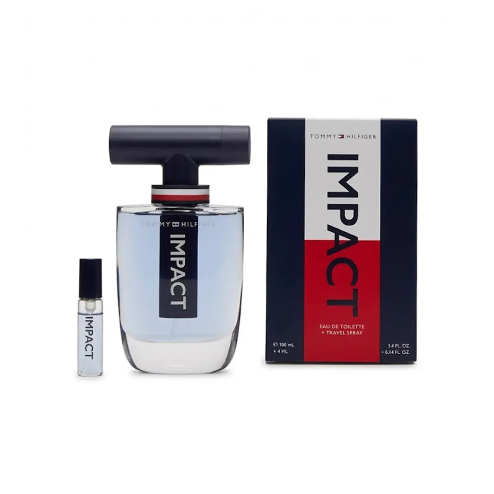 تومي هيلفيغر امباكت او دو تواليت عطر رجالي خشبي مع سبراي سفر - 100 مل + 4 مل