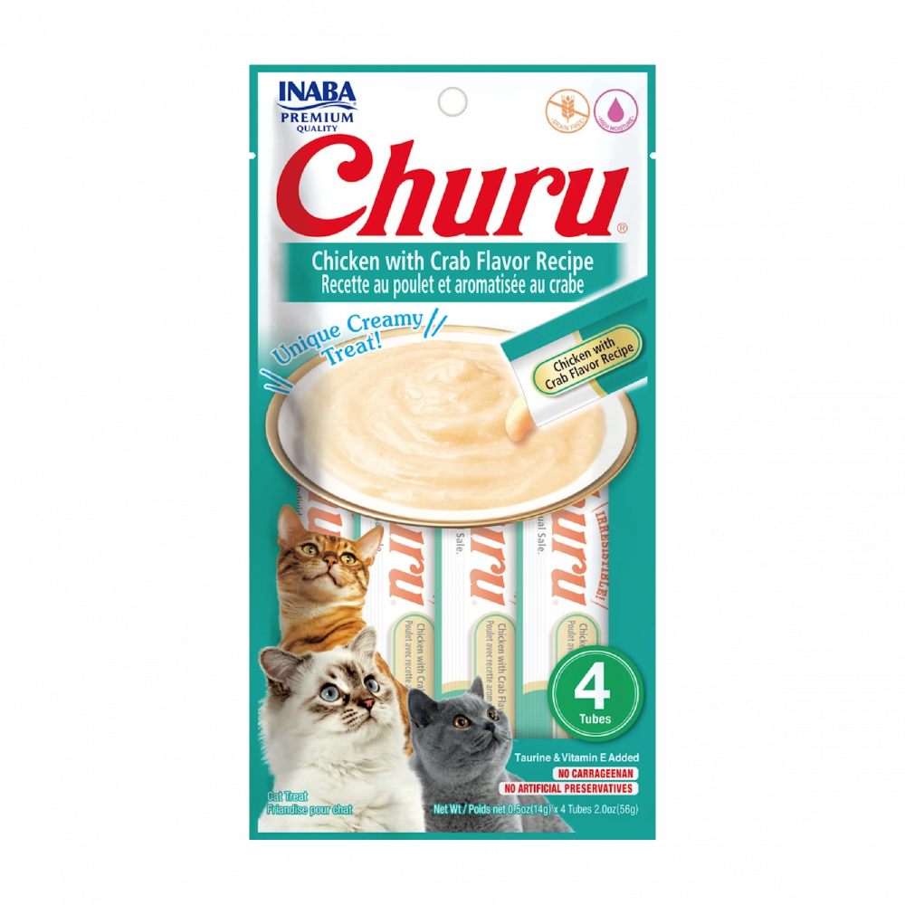 Inaba Churu Chicken & Crab Flavored Puree Cat Treats 4 x 14g