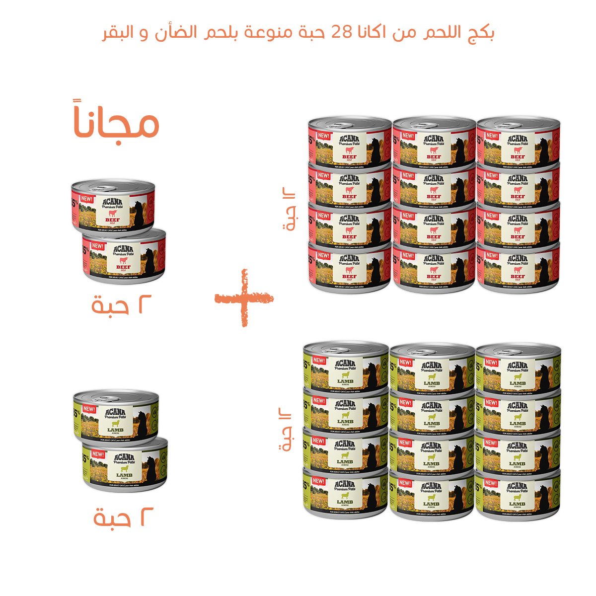24حبة+4 مجاناً بكج اللحم من اكانا منوعه بلحم الضأن و البقر