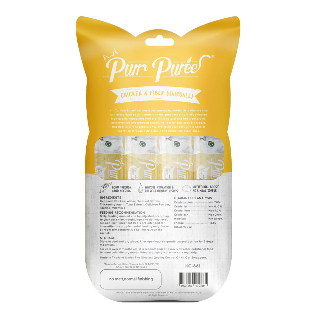 Kit Cat Purr Puree Chicken & Fiber (Hairball) 15gx4 Sachets