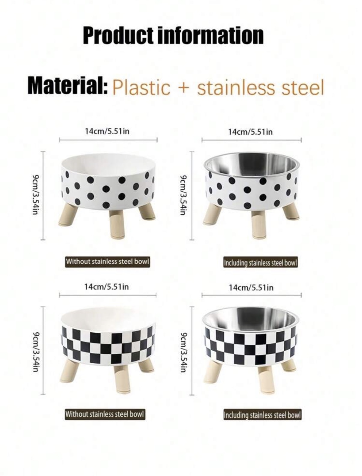 Stainless steel cat food bowl - polka dots
