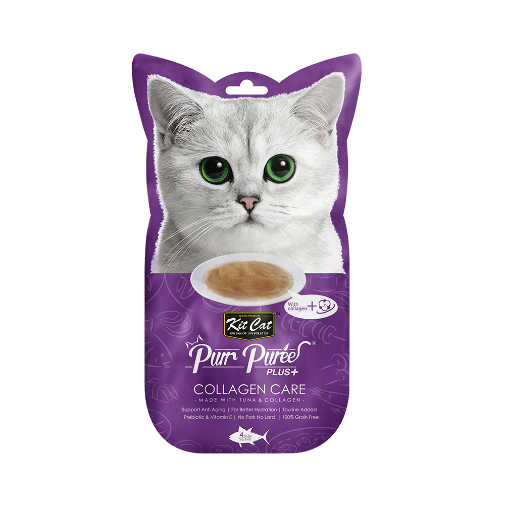 Kit Cat Purr Puree Plus+ Tuna & Collagen Care (Collagen Care) 4x15g Sa