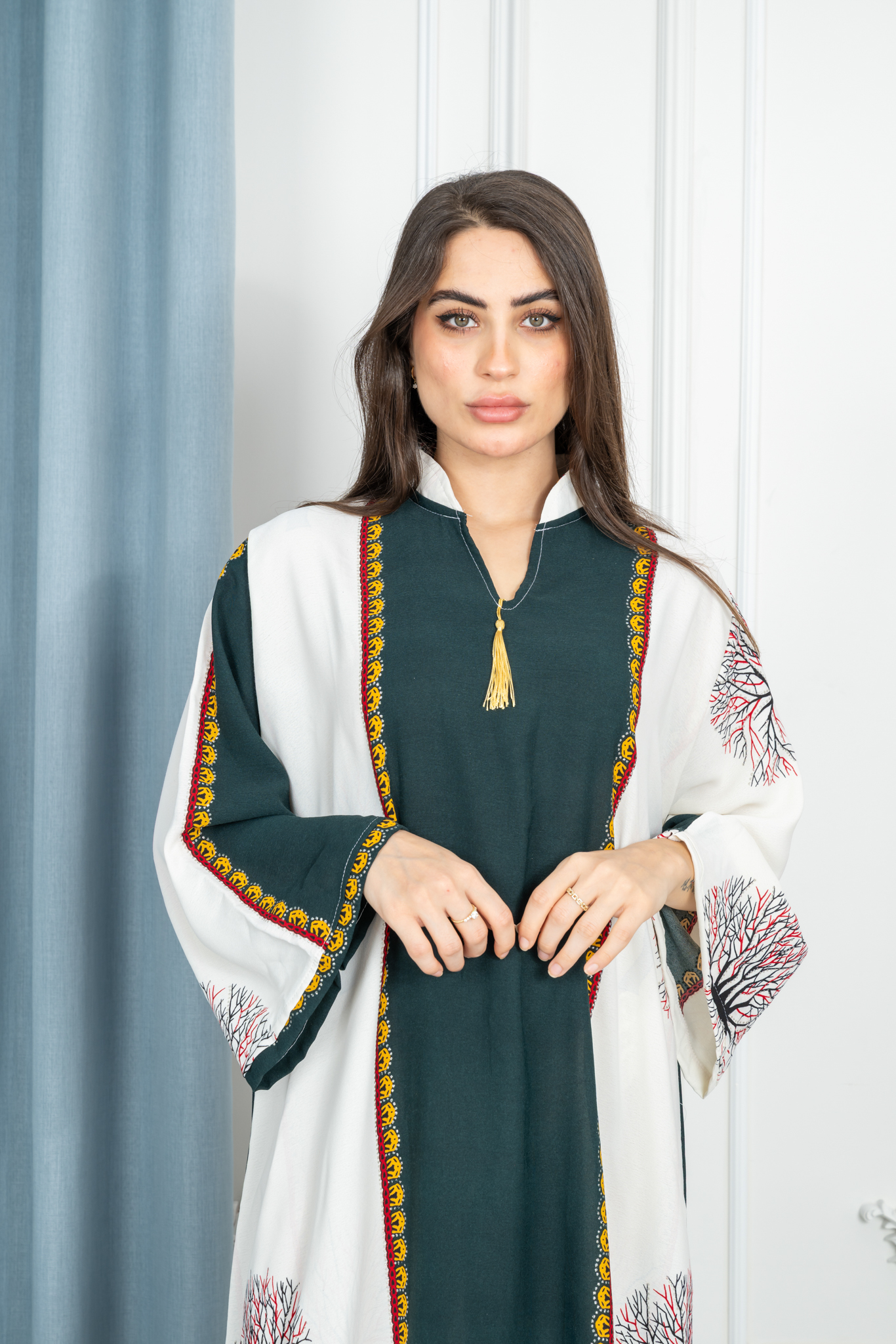 جلابية نسائية للبيت مشجرة بكم قطن طبي