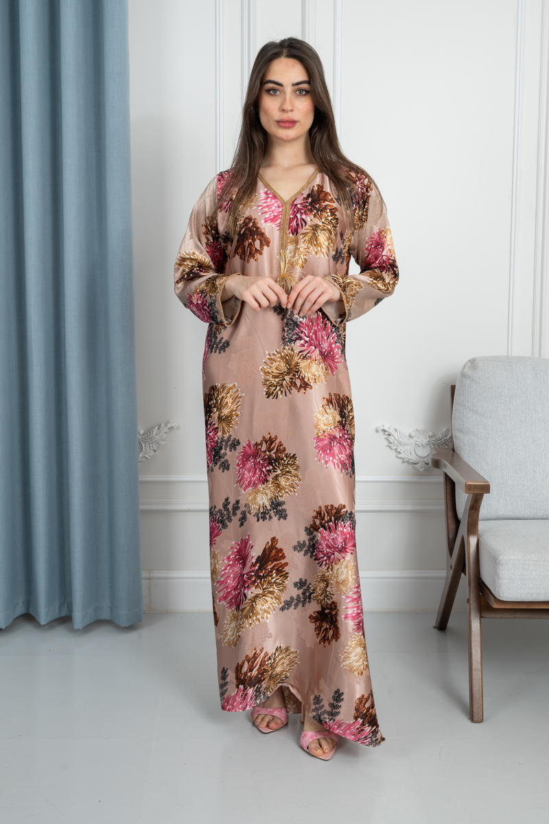 جلابية نسائية قماش جاكار ساتان