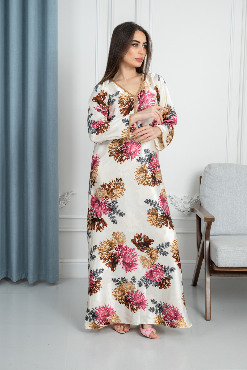 جلابية نسائية قماش جاكار ساتان