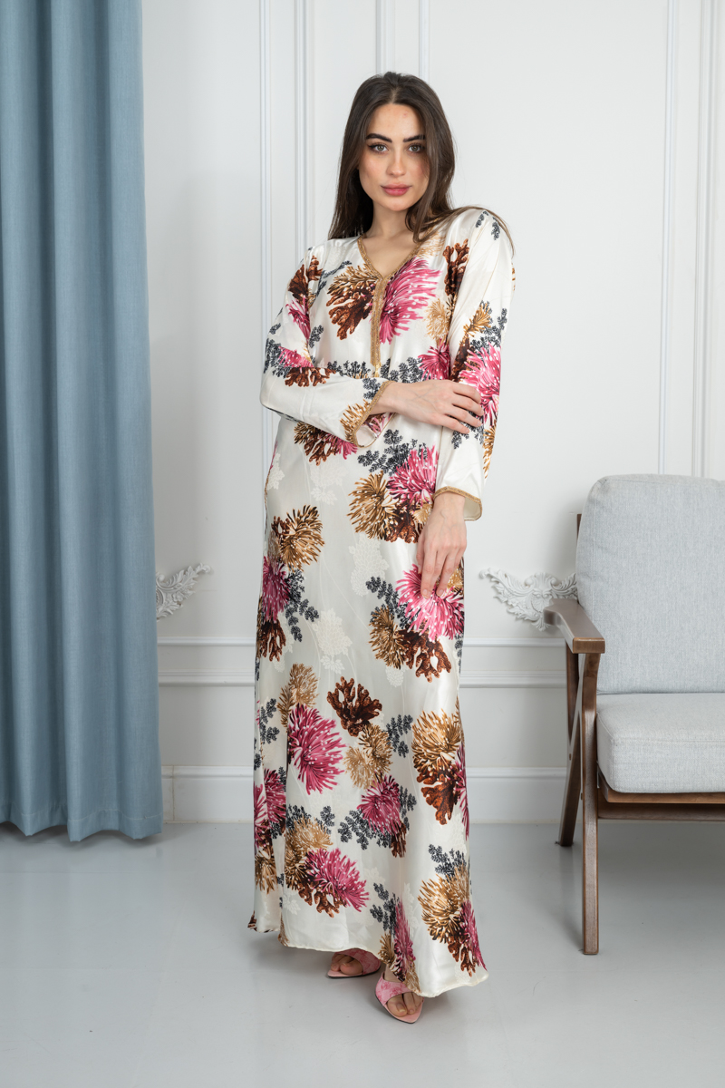 جلابية نسائية قماش جاكار ساتان