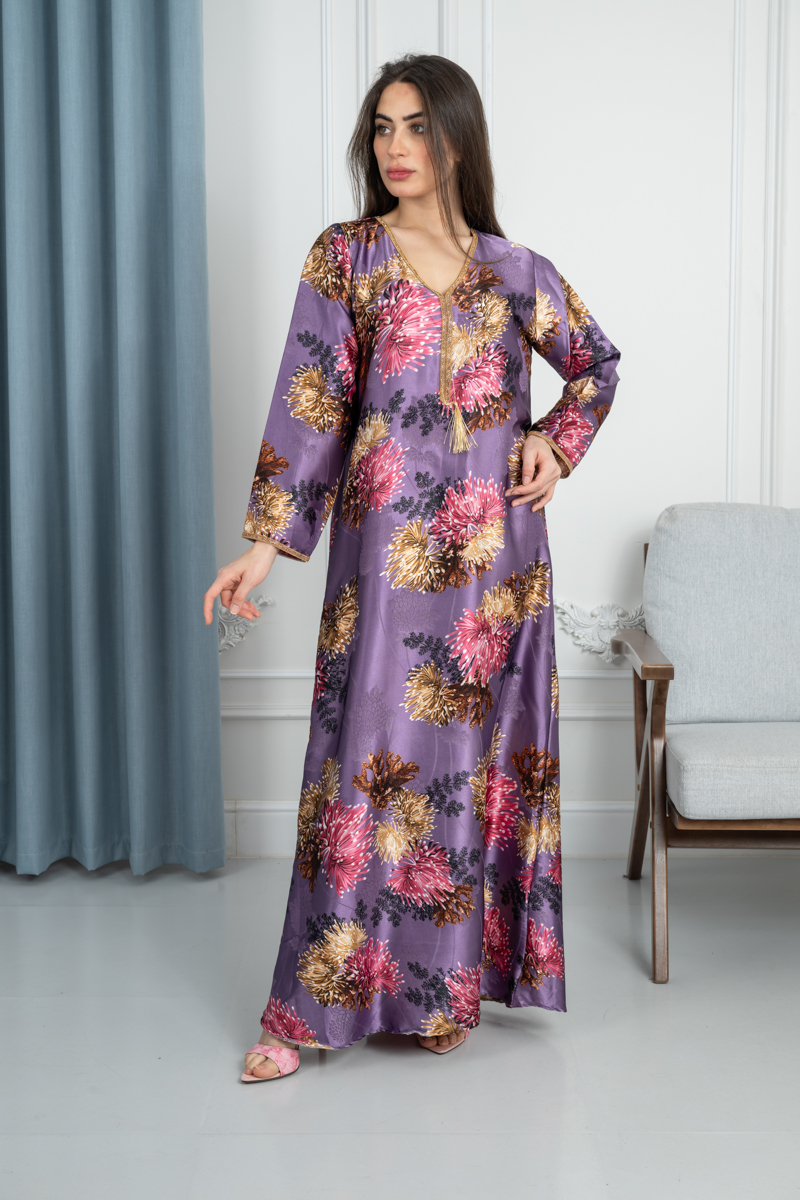 جلابية نسائية قماش جاكار ساتان