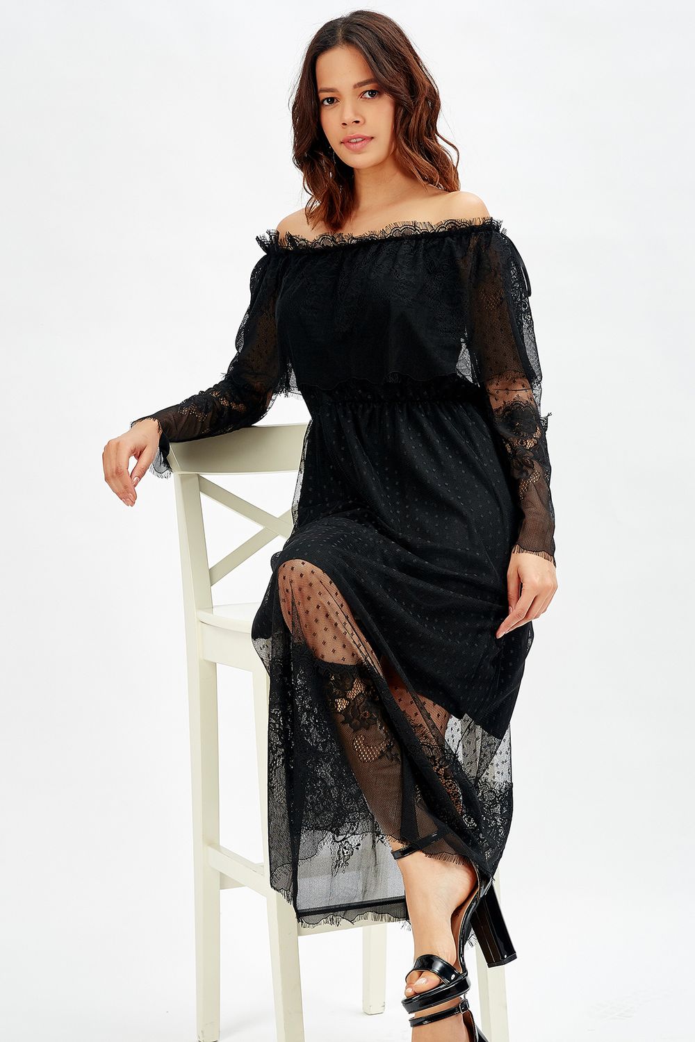 فستان سهرة دانتيل أسود نسائي