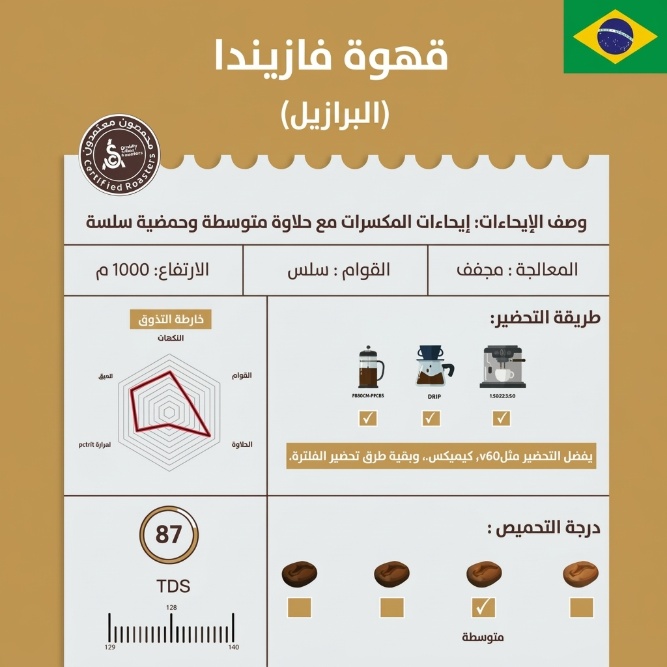 محصول قهوة برازيلي ( فازيندا ) معالجة مجففة 