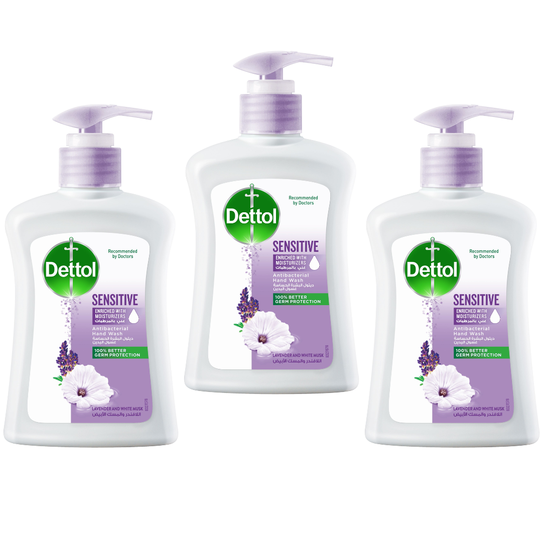 Bundle Of 3 Dettol Antibacterial liquid HandWash, Sensitive , Lavender & White Musk - 400 Ml