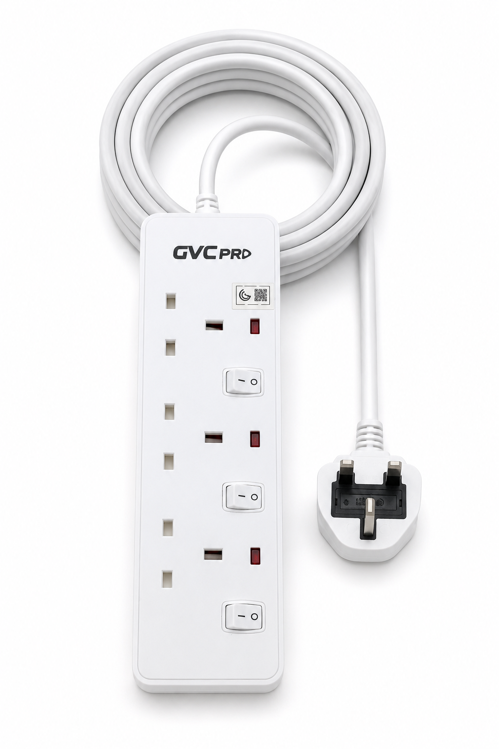  توصيلة كهربائية جي في سي برو 3متر 3منافذ ابيض - GVCPE-03-3M 