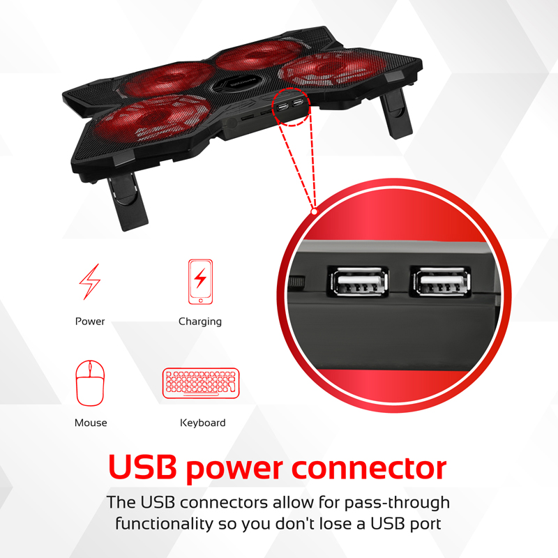  بروميت قاعدة تبريد لابتوب بخمس مراوح عالية السرعة ومنفذي USB - حتى 17 بوصة 
