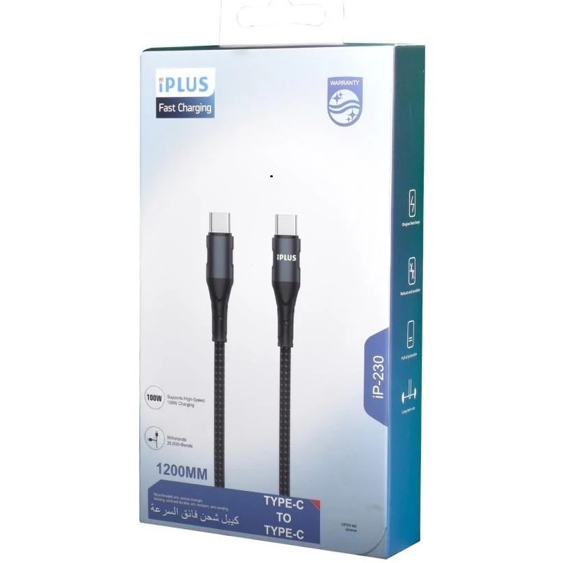  كابل شحن سريع iPLUS USB-C إلى USB-C - بطول 1 متر، قدرة 60 واط 