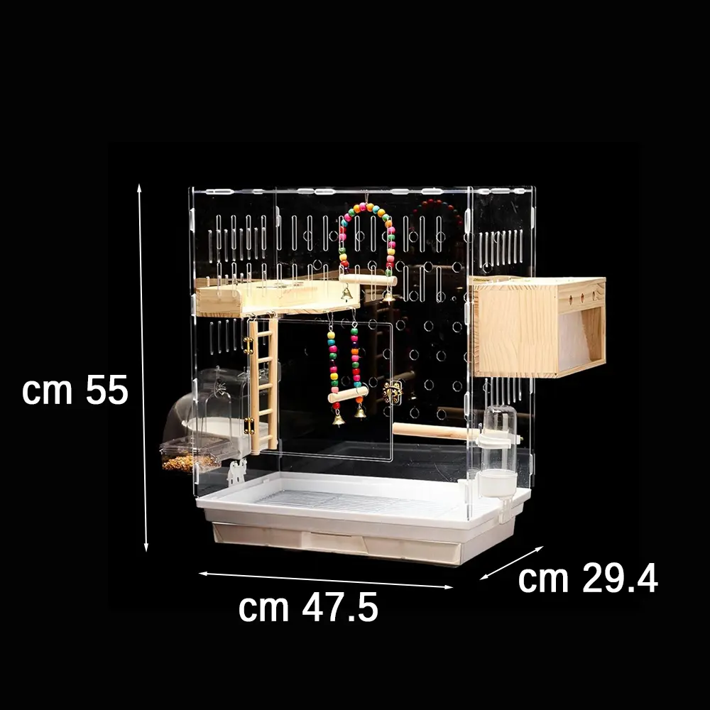 Dimensions chart for acrylic bird cage model 795: 47.5cm Length