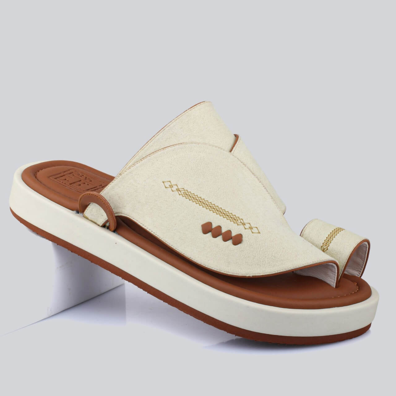 Men's luxury suede sandals in beige & tan, elegant  durable sole.