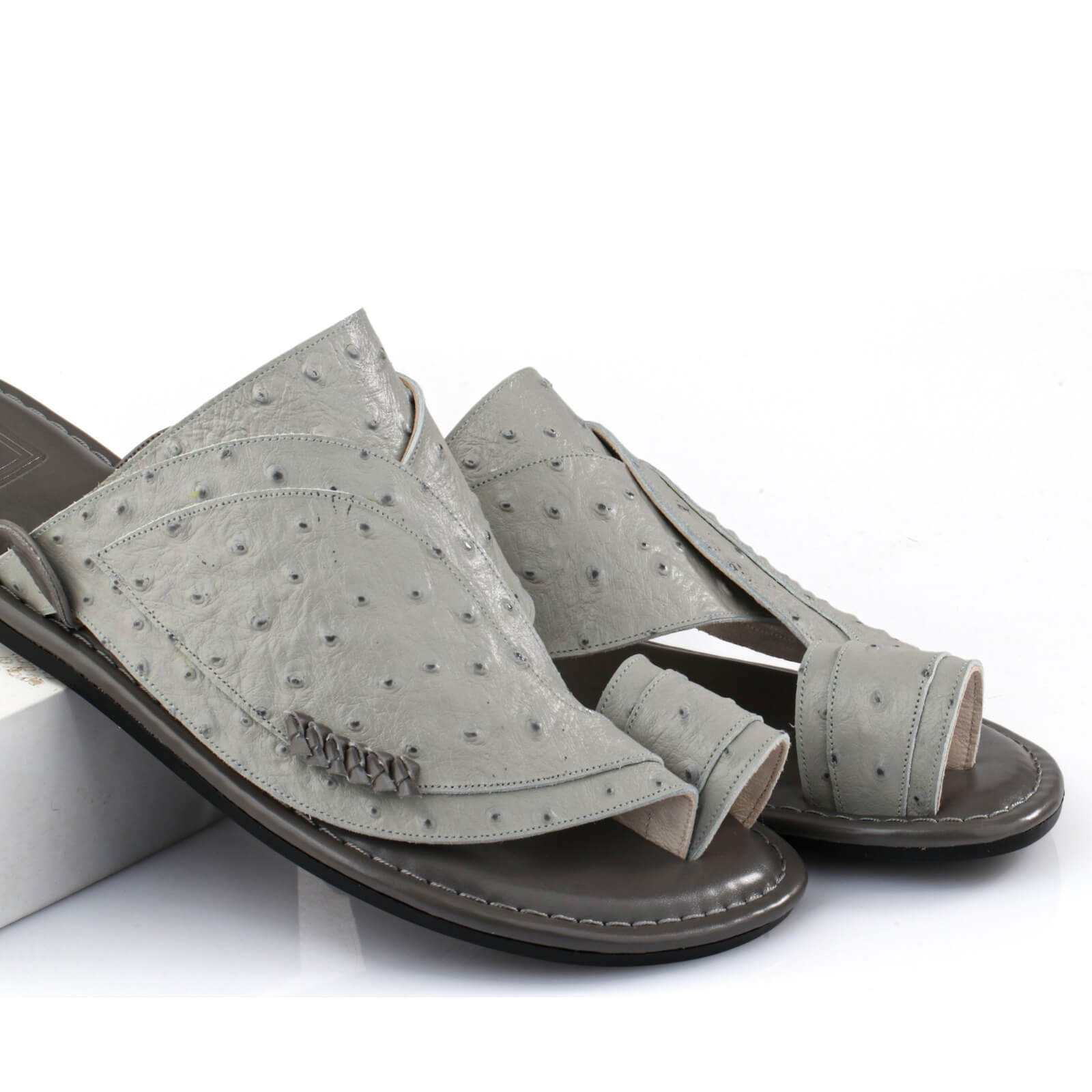 Pair of luxury light grey oriental shoes for formal occasions