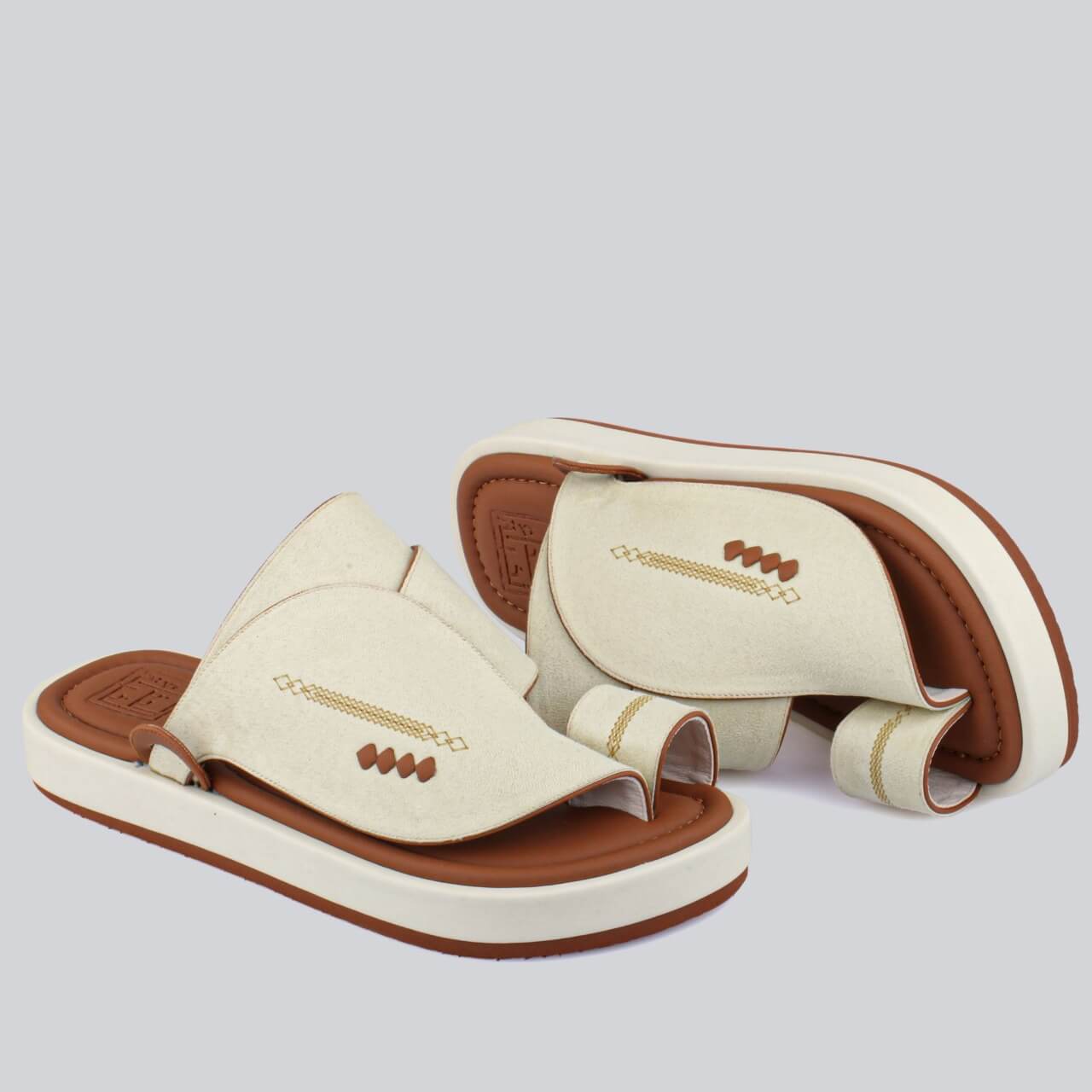 Men's luxury suede sandals in beige & tan, elegant  durable sole.