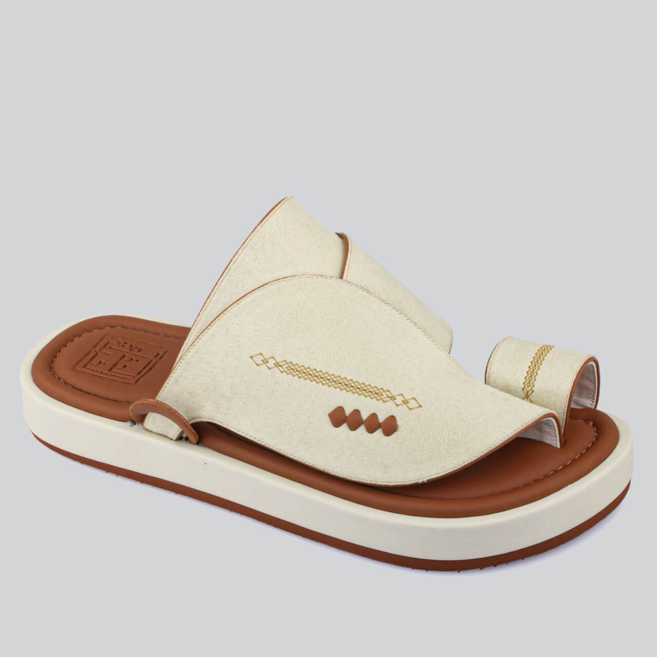Men's luxury suede sandals in beige & tan, elegant  durable sole.
