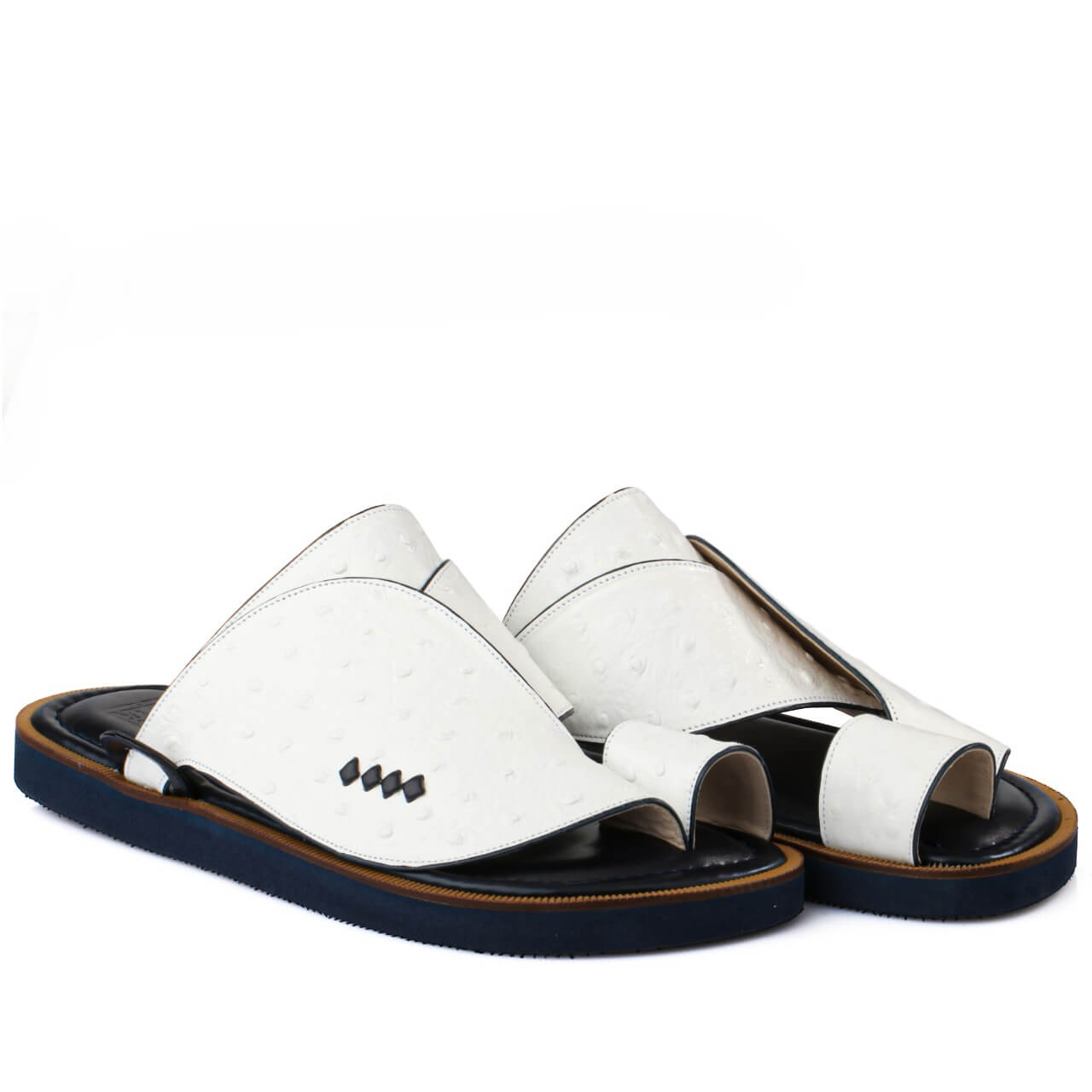زبيريه رجالي جلد نعام ابيض مع كحلي احذية طبية افضل حذاء