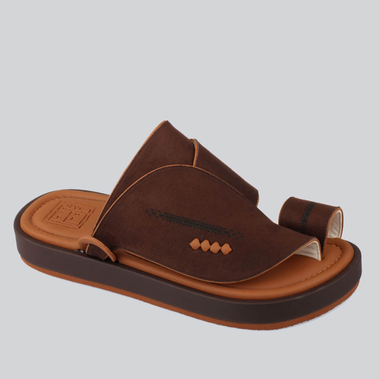 Luxurious brown suede slippers with a honey-colored sole, featuring a stylish, high & durable sole
