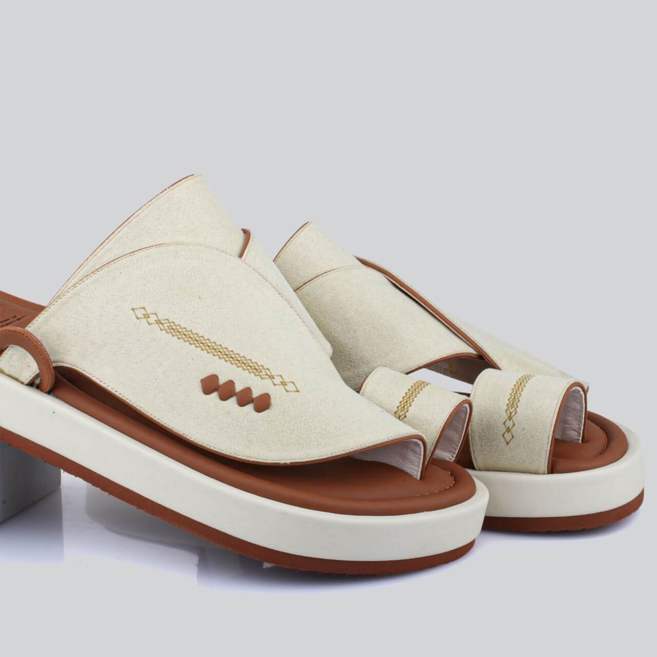 Men's luxury suede sandals in beige & tan, elegant  durable sole.