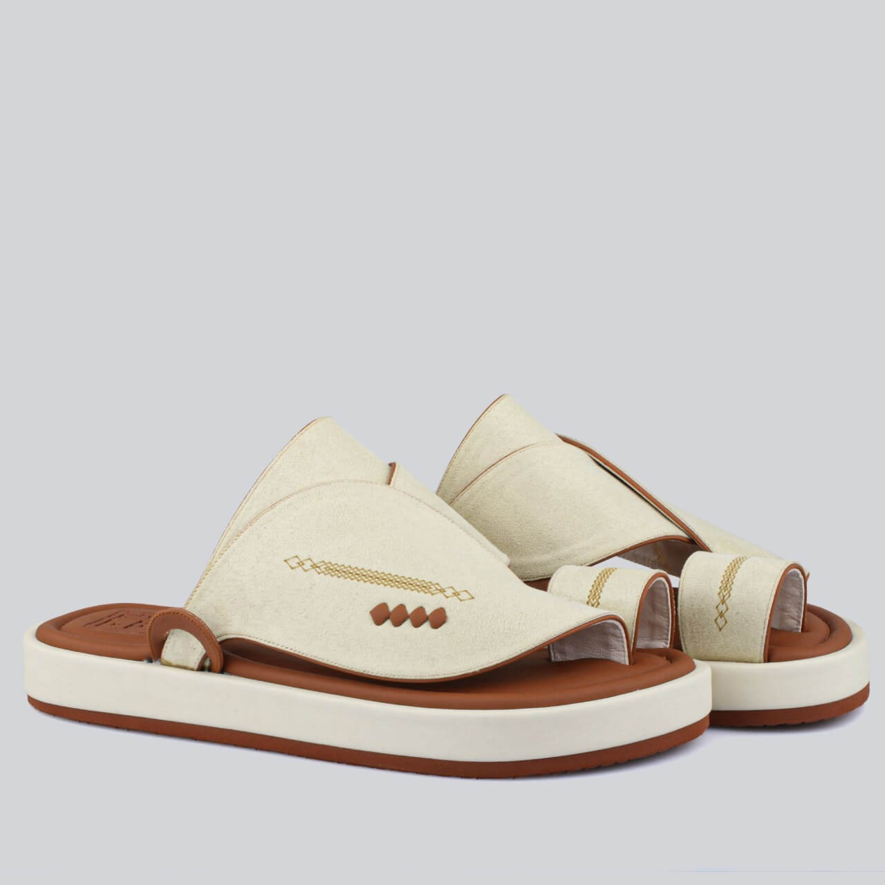 Men's luxury suede sandals in beige & tan, elegant  durable sole.